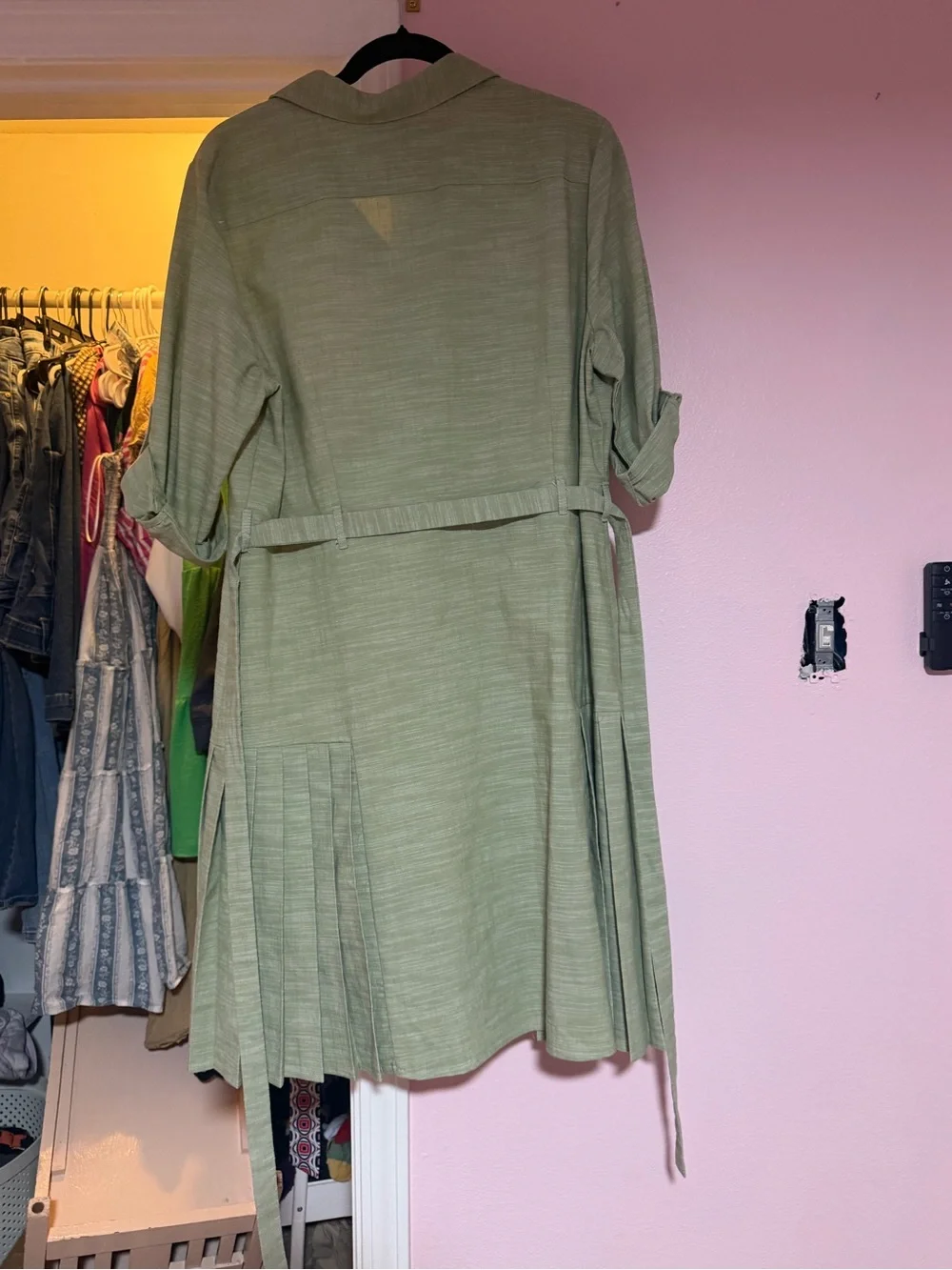Sharagano Light Olive Button-Front Tunic Shirt